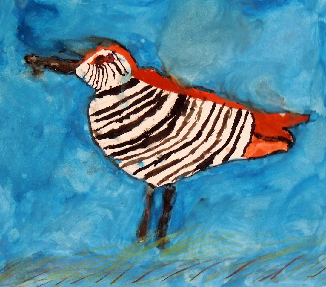 Grade 6 student Charlie H.’s pink eared duck painting